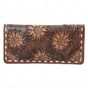 NEW OHLAY women's hand-tooled leather western floral wallet in brown